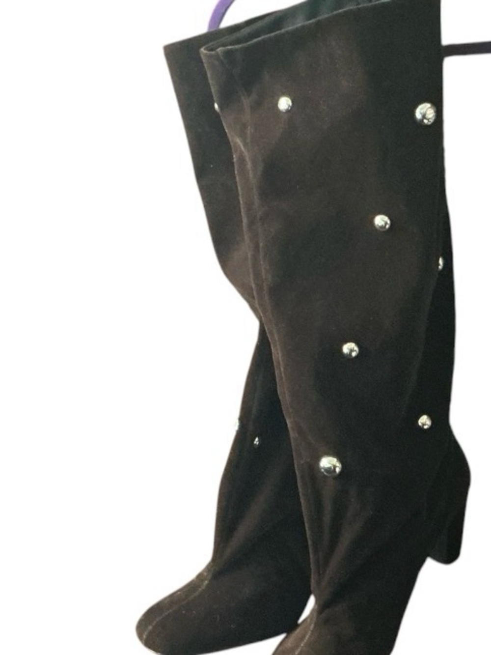 Zara Black Suede Over-the-Knee Boots with Stud Details